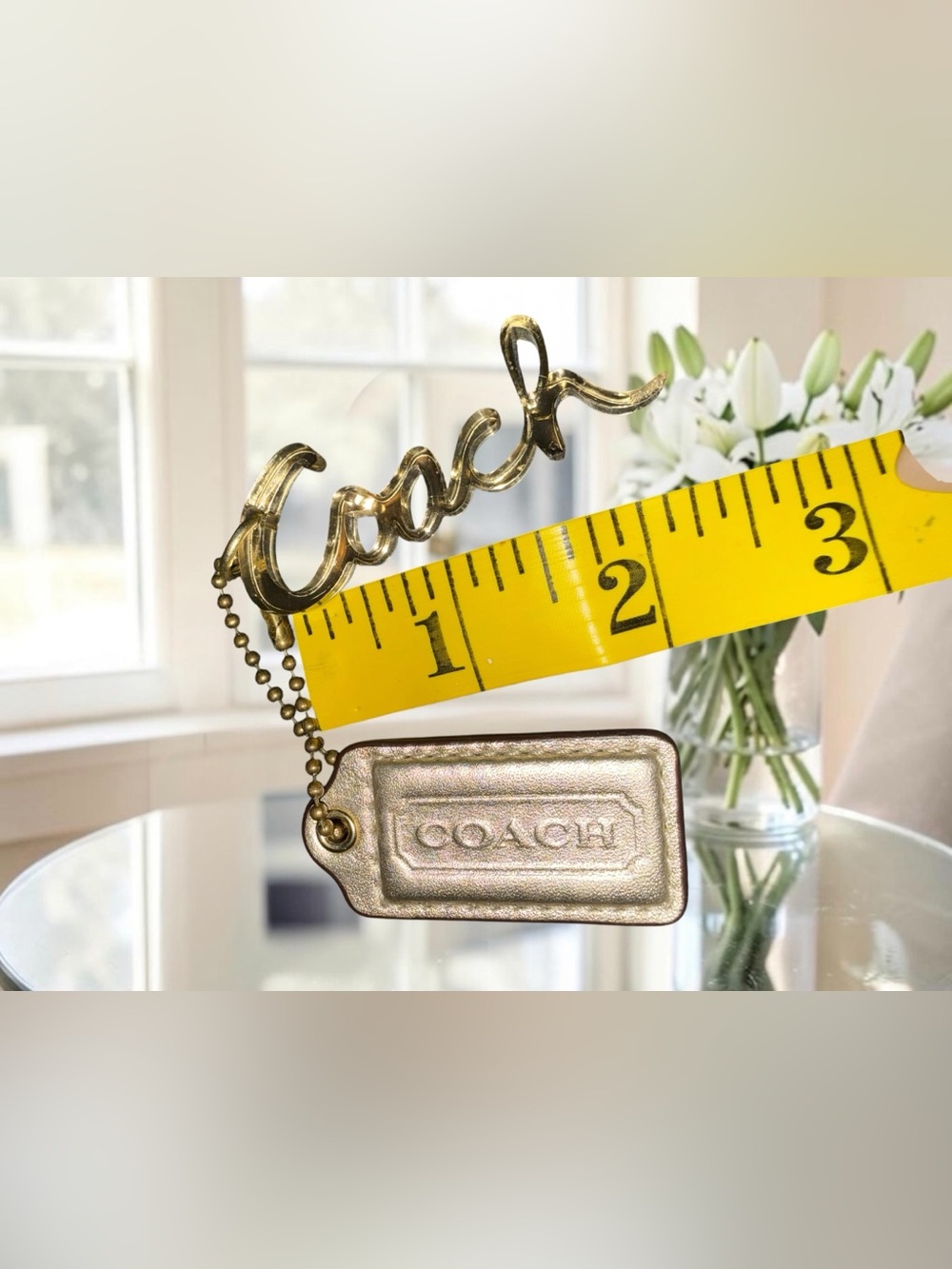 Coach Gold Script Logo Key Charm AND Leather Tag - Picture 3 of 4